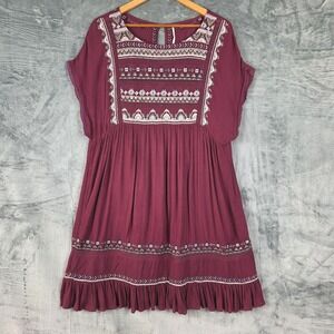 Free People Dress Large Sunrise‎ Wanderer Mini Embroidered Floral Boho Peasant